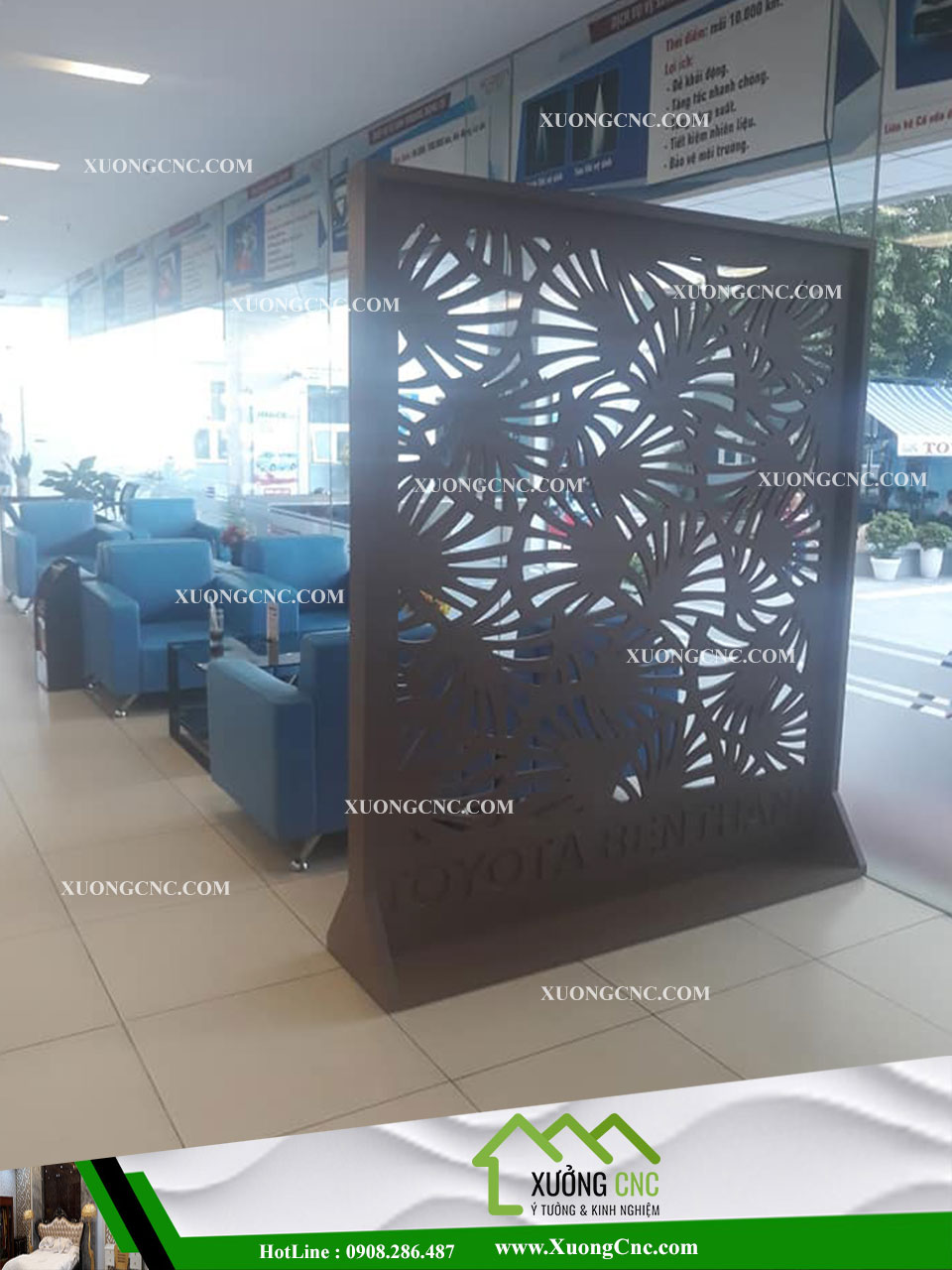 Vách ngăn chạm lộng 2D showroom 3