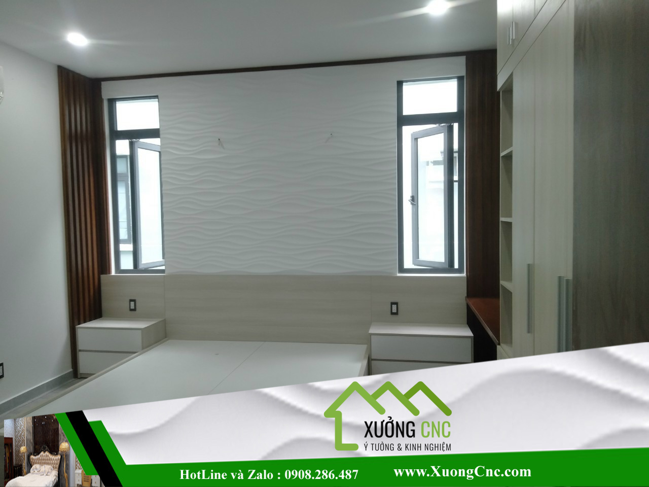 Vách CNC 3D gợn sóng trang trí không gian nội thất phòng ngủ 1