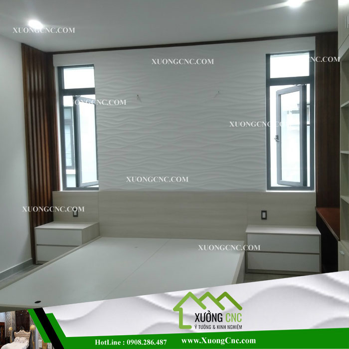 Vách CNC 3D gợn sóng trang trí không gian nội thất phòng ngủ